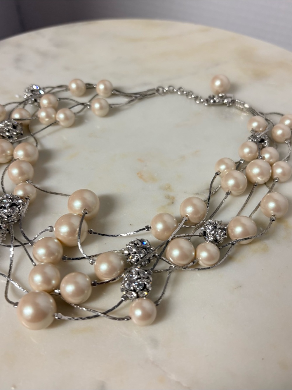 Kate Spade Multi-Strand Cream Pearl and Silver Statement Necklace